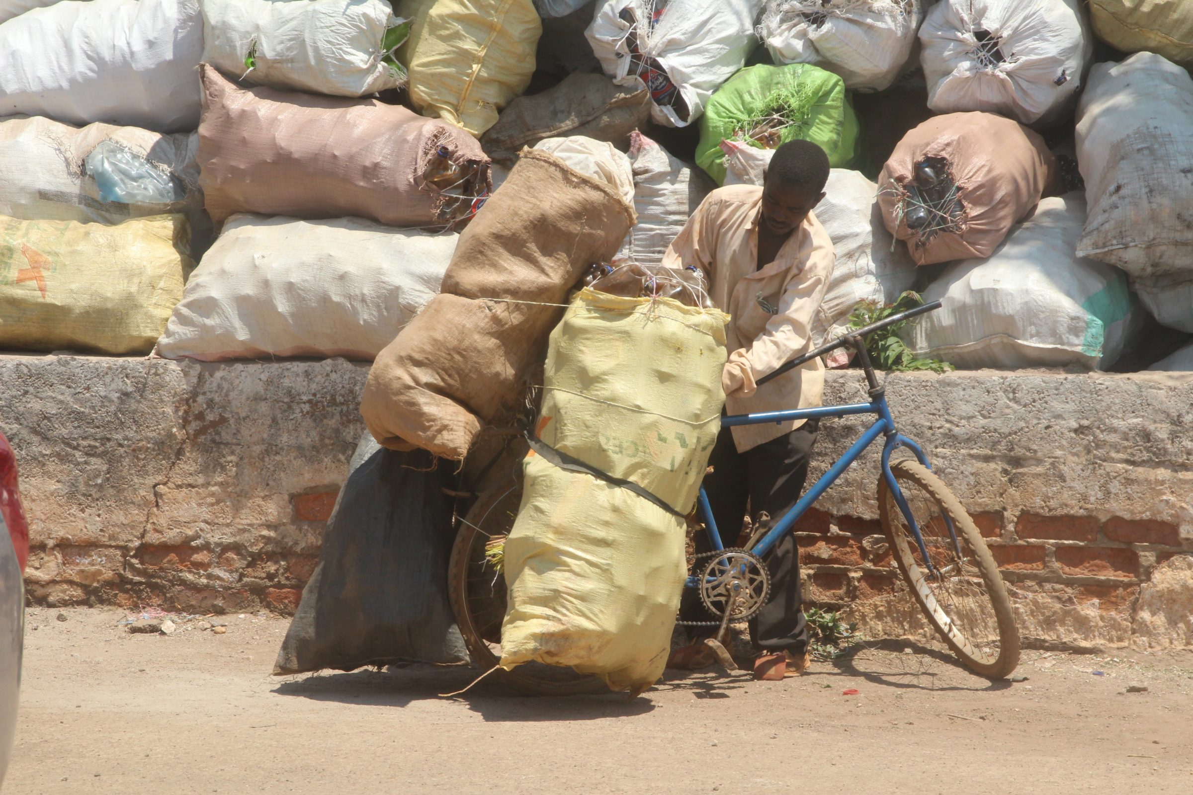 Photo of man transporting bags of recyclables
