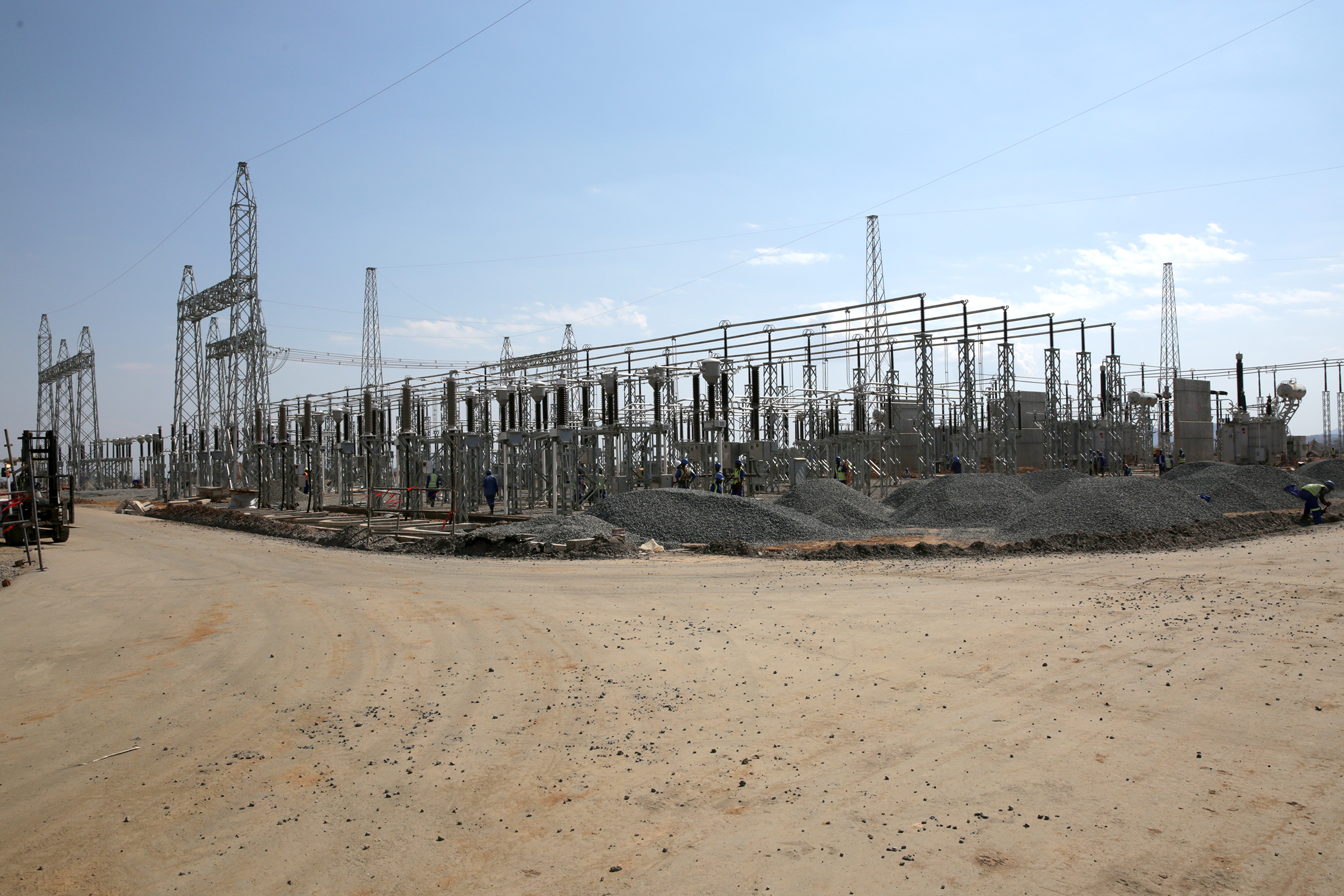 Wide-angle photograph of transmission substation