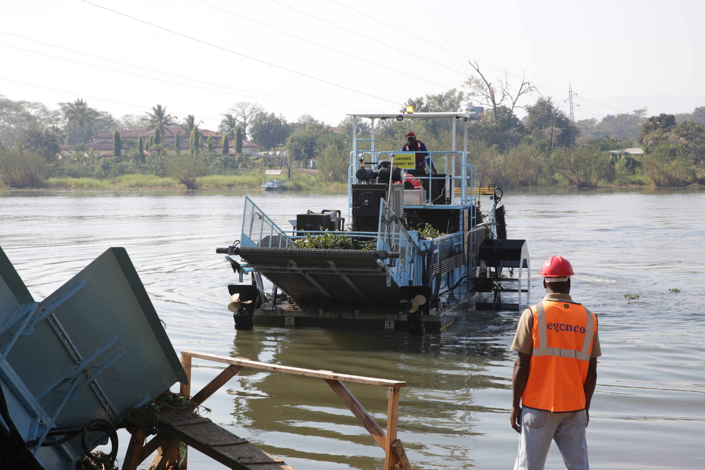 Photograph of a weed harvester on the Shire River