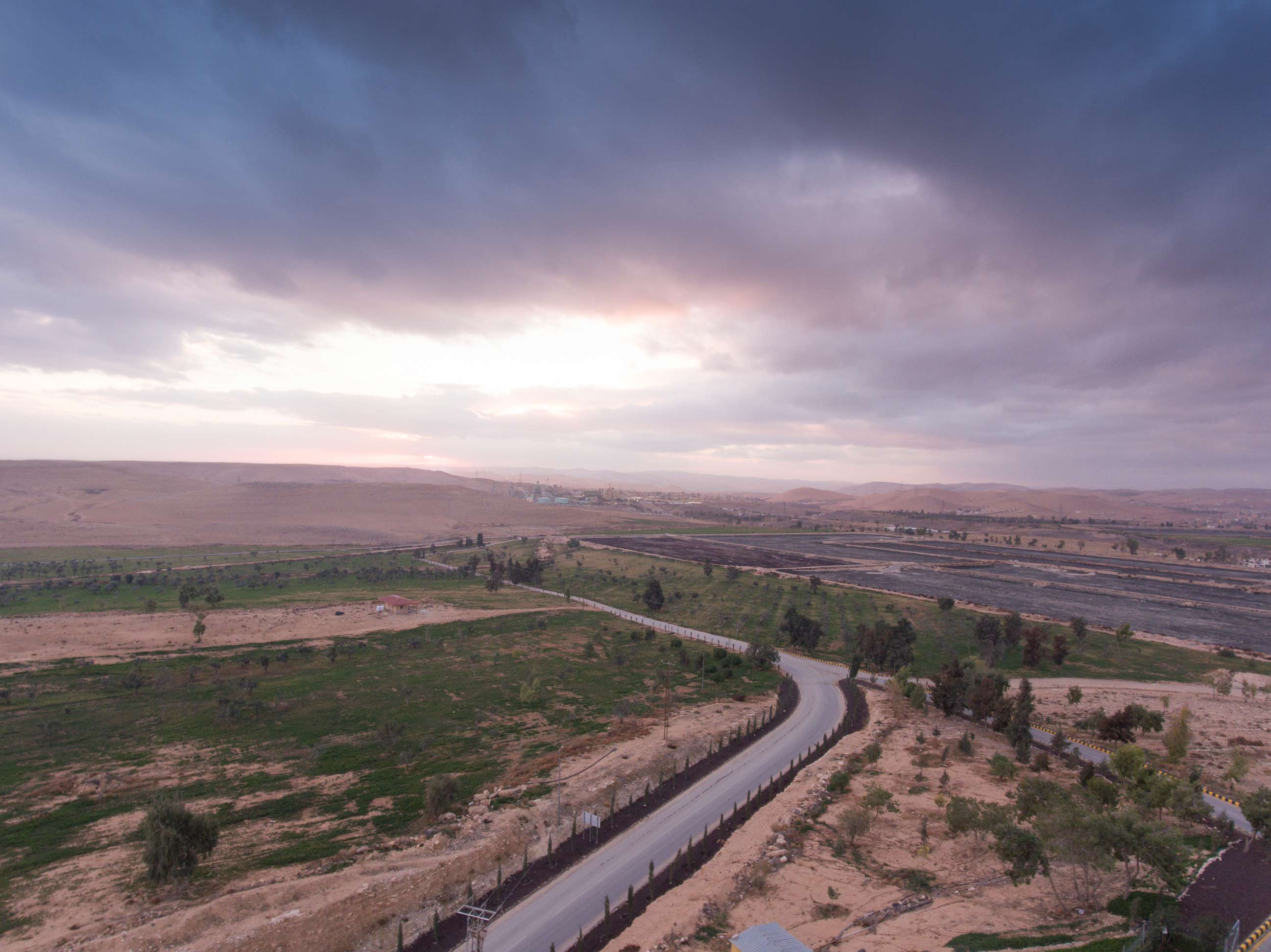 Photo: An aerial photo of the land belonging to nearby farmers in Zarqa, who can now irrigate their crops thanks to the MCC expansion of the wastewater treatment plant as part of the MCC Compact in Jordan.