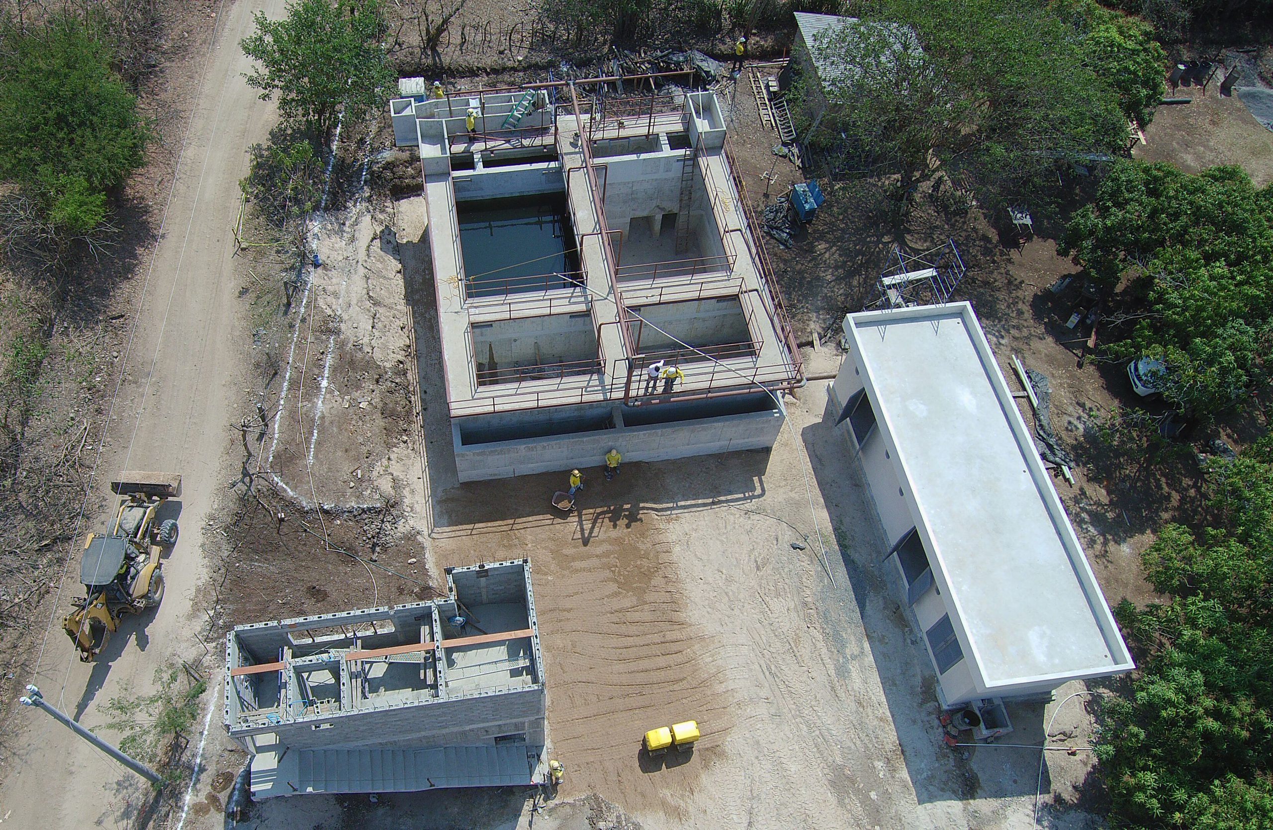 Aerial view of construction of the El Zonte Water Treatment Plant, El Salvador.