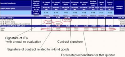 Screenshot of a Detailed Financial Plan-Commitments spreadsheet, which is used to forecast commitments by project and activity.