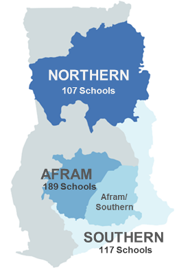 There were 107 schools surveyed in the northern district, 189 in Afram and 117 in Afram Southern