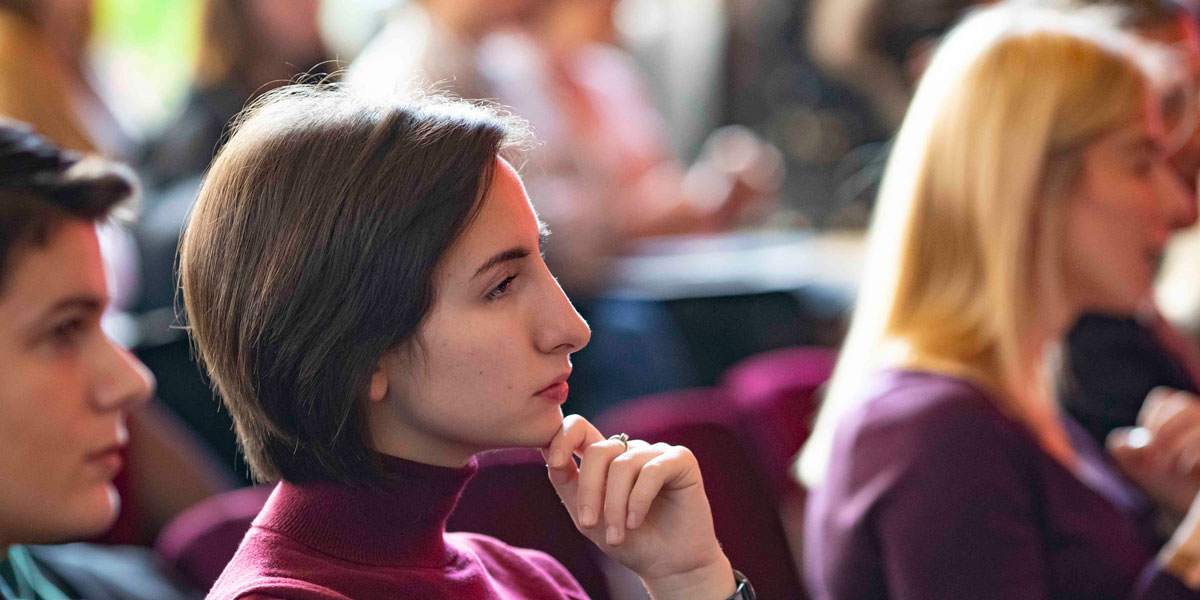 Photo of a young woman attending the launch of the Women in Energy scholarship program in Pristina, Kosovo on February 20, 2019.