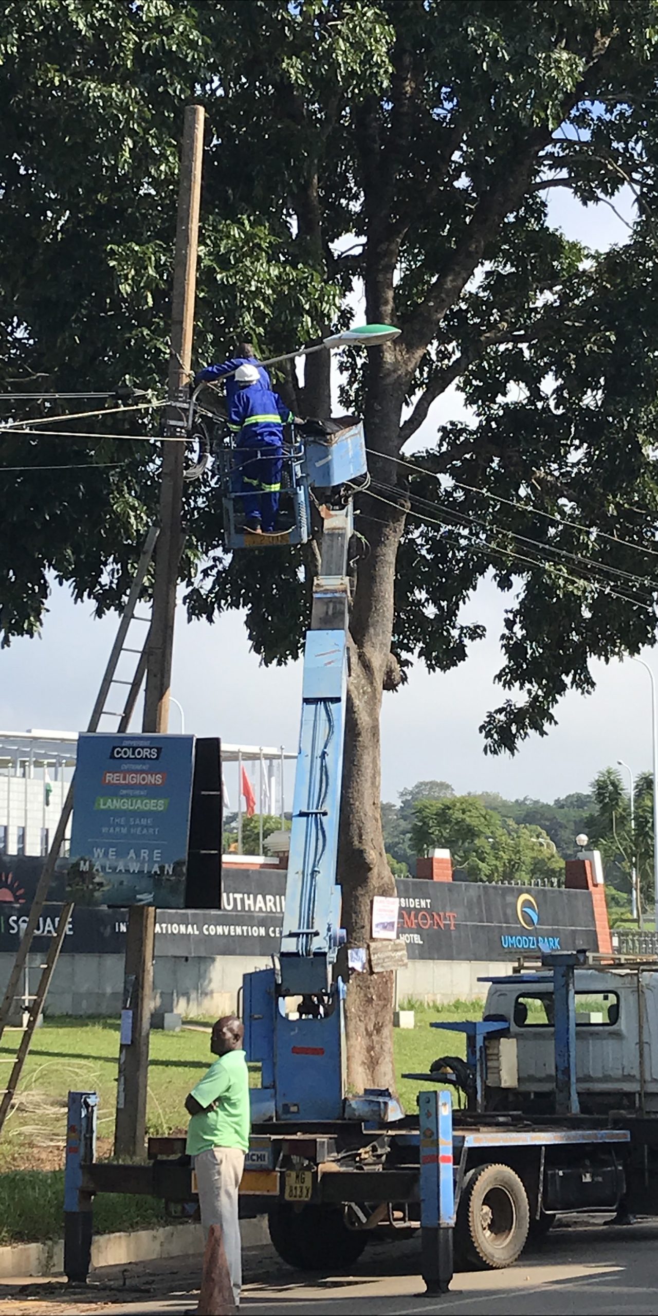Workers repair electrical lines