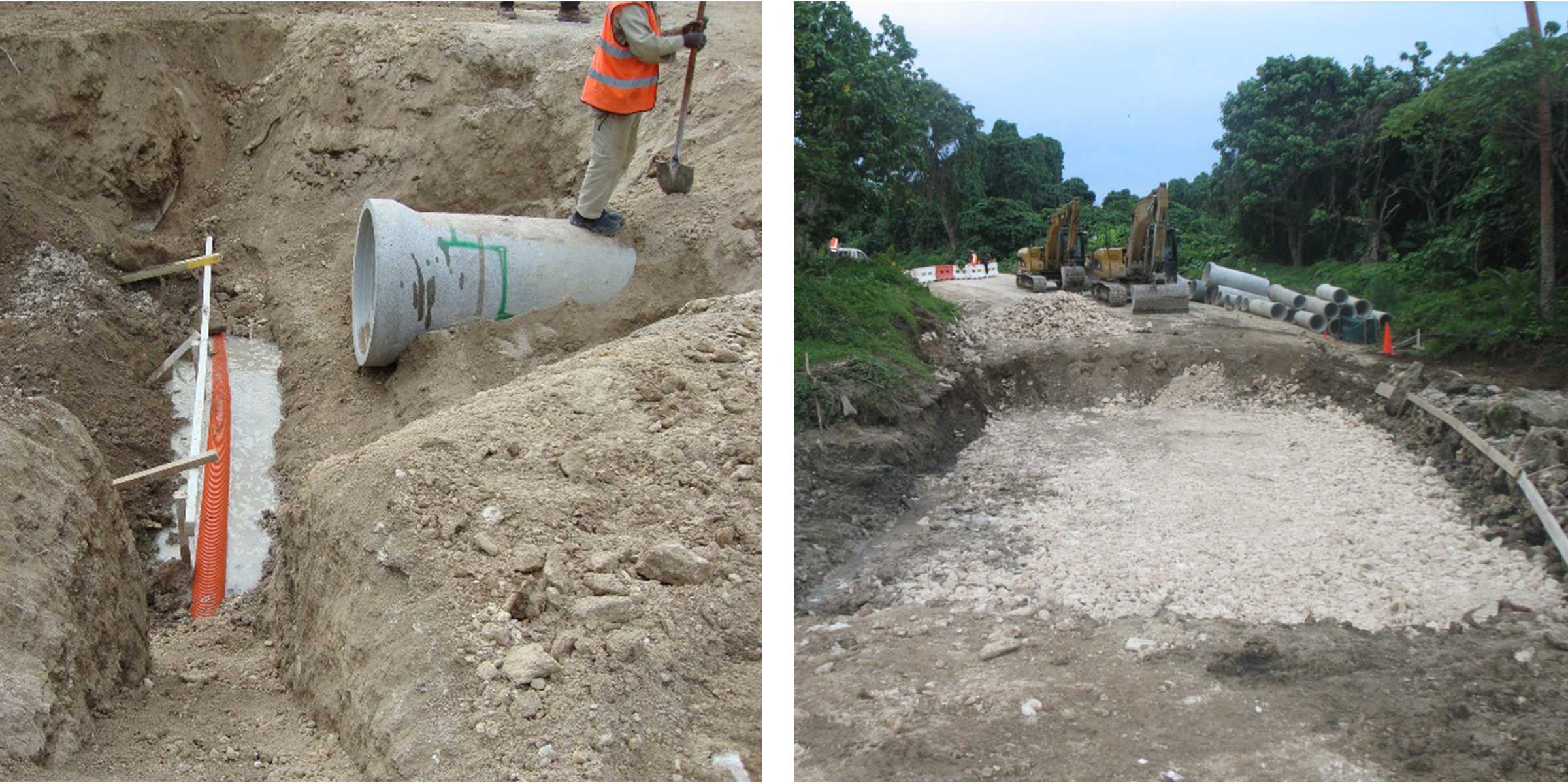 Photos of building roads and moving cable lines.