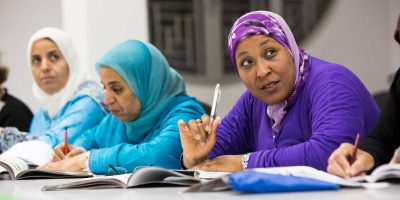 Fouiza Mouamer attends an MCC-funded literacy class in Agadir, Morocco. Under the Compact signed in 2007, functional literacy courses have benefitted thousands of adults across the North African country.