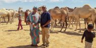 Entrepreneur Wouro Habsatou Aboubacar (left) and MCC Administrative Assistant Abderahamane Diallo (right) pose at Habsatou’s camel ranch near the Youri village in Niger. Habsatou is a potential beneficiary of MCC’s Niger Compact.